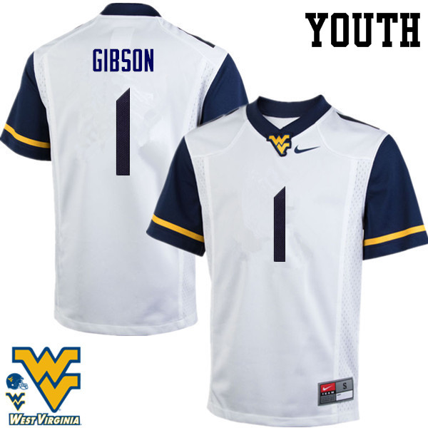 Youth #1 Shelton Gibson West Virginia Mountaineers College Football Jerseys-White - Click Image to Close